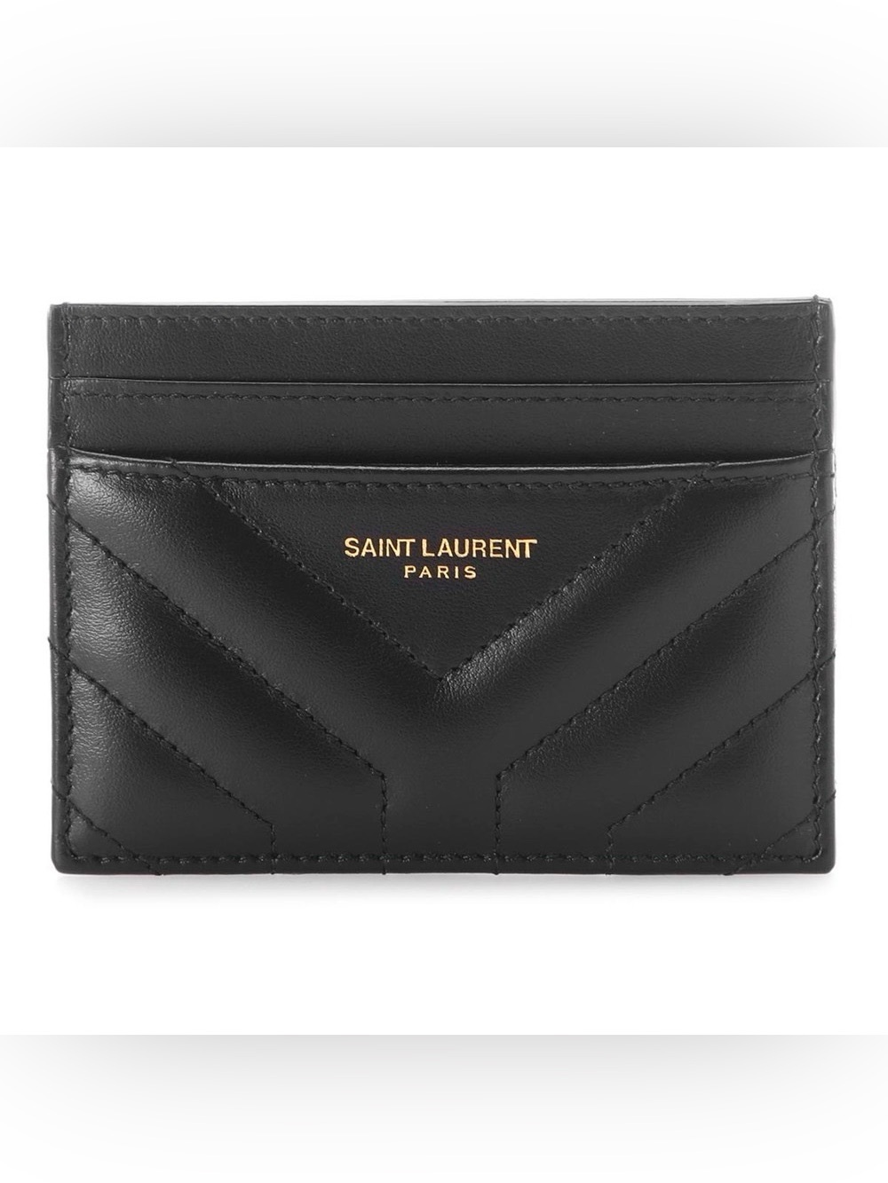 Saint Laurent Joan Black Card Case In Quilted, Chevron Calfskin Leather w/ CoA